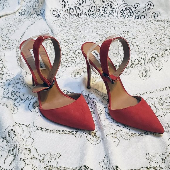 Red Suede Steve Madden High Heel Shoes size 8M Ankle Strap - Picture 1 of 7